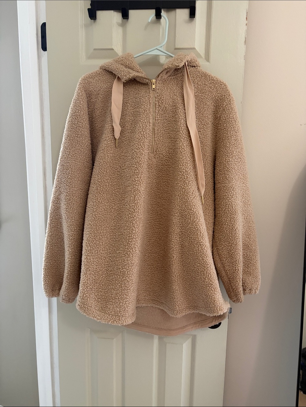 LOFT Teddy Sherpa Half-Zip Hoodie - Beige